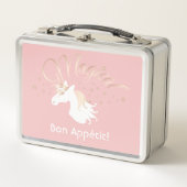 Moderne helle Rose Rosa Weißes magisches Einhorn Metall Brotdose (Vorderseite)