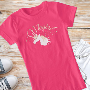 Moderne helle Rose Rosa Weißes magisches Einhorn T-Shirt