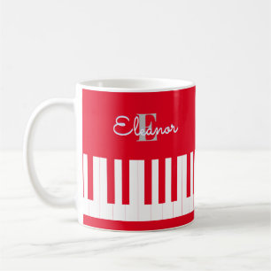 Moderne, helle Rote Klaviertasten Mit Monogramm Kaffeetasse