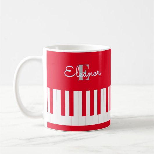 Moderne, helle Rote Klaviertasten Mit Monogramm Kaffeetasse (Links)