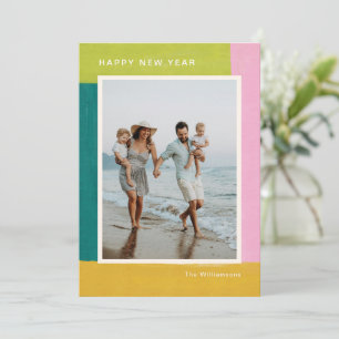 Moderne helle süße farbenfrohe Neujahrsfamilienfot Feiertagskarte