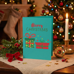 Moderne helle Türkis Geschenkboxen Frohe Weihnacht Karte