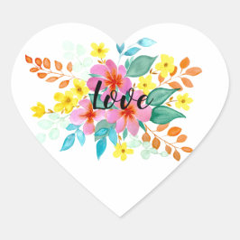 Moderne, helle und glückliche Floralfarben Herz-Aufkleber
