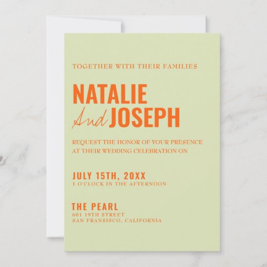 Moderne, helle und stilvolle Farben in einer Hochz Einladung (Vorderseite)