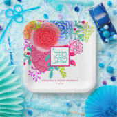 Moderne helle Wasserfarbe Floral Mazel Tov Pappteller (Party)