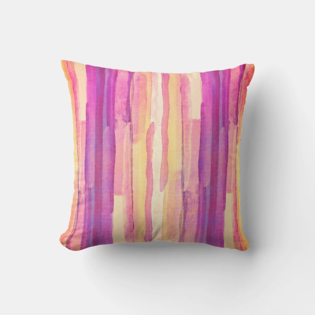 moderne, helle Wasserfarbstreifen lila rosa Kissen (Vorderseite)