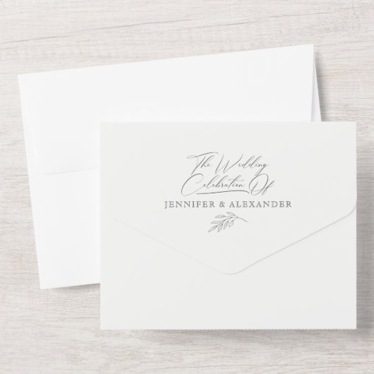 Moderne, helle, weiche, rosa Hochzeit in einem ein All In One Einladung (Rückseite)