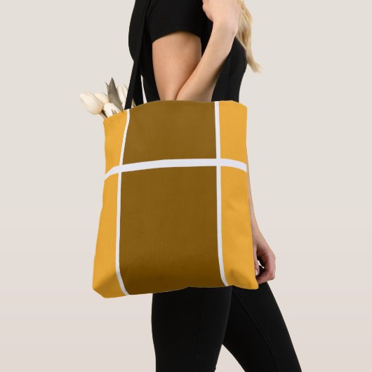 Moderne, hellgelb-braune Rennstreifen Tasche (Von Nahem)