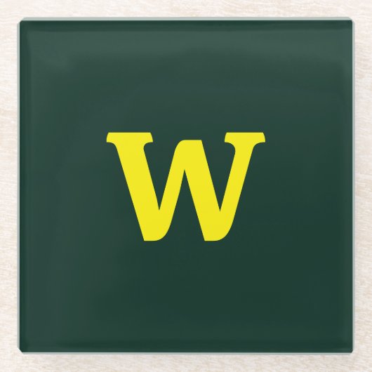 Moderne, hellgelbe Anfangsbuchstaben Glasuntersetzer (Vorderseite)