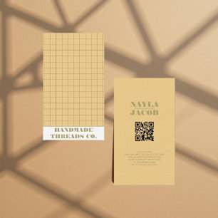 Moderne hellgelbe karierte Muster-QR-Code Visitenkarte