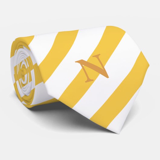 moderne, hellgelbe Streifen mit erdfarbenem Monogr Krawatte (Gerollt)