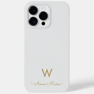 Moderne hellgraue goldene Schriftmonogramm Case-Mate iPhone 14 Pro Max Hülle