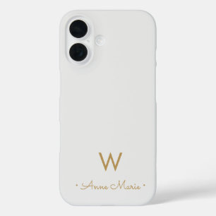 Moderne hellgraue goldene Schriftmonogramm iPhone 16 Hülle