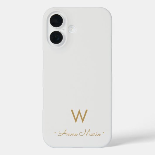 Moderne hellgraue goldene Schriftmonogramm Case-Mate iPhone Hülle (Rückseite)