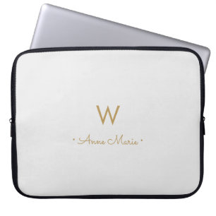 Moderne hellgraue goldene Schriftmonogramm Laptopschutzhülle