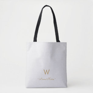 Moderne hellgraue goldene Schriftmonogramm Tasche