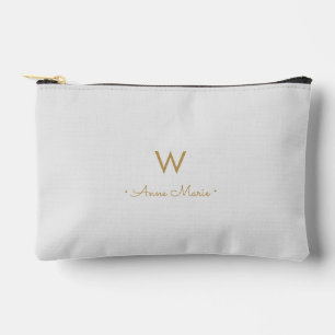 Moderne hellgraue goldene Schriftmonogramm Zubehörtasche