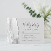 Moderne, hellgraue Silber-Agate-Hochzeitkarte RSVP (Stehend Vorderseite)