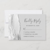Moderne, hellgraue Silber-Agate-Hochzeitkarte RSVP Karte (Vorderseite)