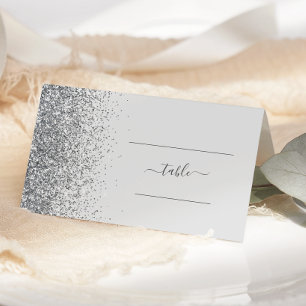 Moderne Hellgraue Silber Glitter Kanten Hochzeit Platzkarte