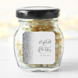 Moderne, hellgraue Silver Glitzer Edge Wedding Quadratischer Aufkleber