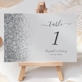 Moderne, hellgraue Silver Glitzer Edge Wedding Tischnummer