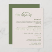 Moderne hellgraue und olive-grüne Hochzeitsdetails Begleitkarte (Vorne/Hinten)