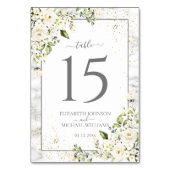 Moderne, hellgraue, weiße, florale Goldmarmor Hoch Tischnummer (Rückseite)