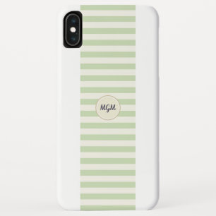 Moderne hellgrün-weiß gestreifte Monogramm Case-Mate iPhone Hülle