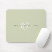 Moderne Hellgrün-Weiße Skript-Monogramm Mousepad (Mit Mouse)