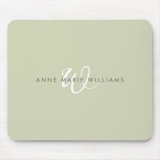 Moderne Hellgrün-Weiße Skript-Monogramm Mousepad (Vorne)