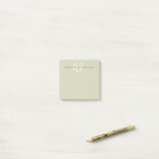Moderne Hellgrün-Weiße Skript-Monogramm Post-it Klebezettel (Auf Schreibtisch)