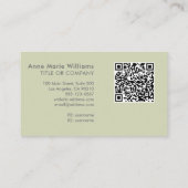 Moderne Hellgrün-Weiße Skript-Monogramm-QR-Code Visitenkarte (Rückseite)