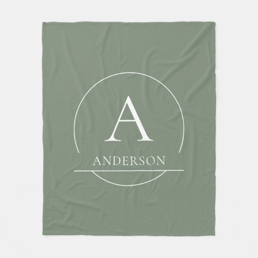 Moderne Hellgrüne Einfache Familienname Monogramm Fleecedecke (Vorderseite)
