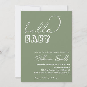 Moderne Hellgrüne Hello Baby Baby Shower Einladung