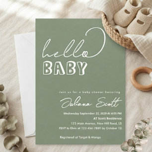 Moderne Hellgrüne Hello Baby Baby Shower Einladung