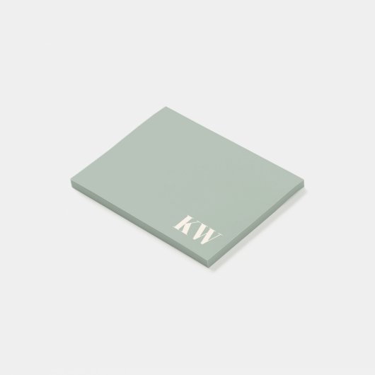 Moderne hellgrüne Monogramm-Initialen personalisie Post-it Klebezettel (angewinkelt)