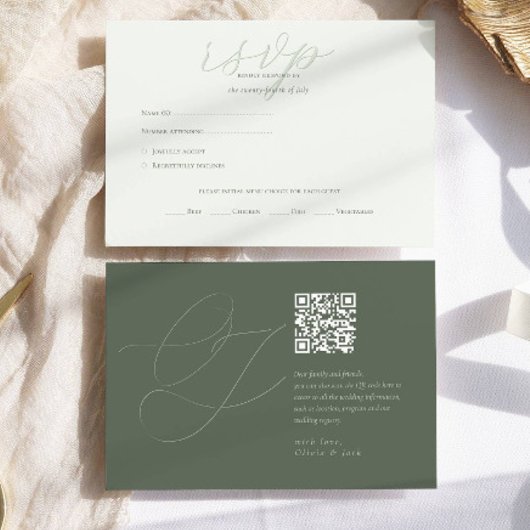Moderne Hellgrüne QR-Code-Initialen-Hochzeit RSVP Karte