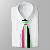 Moderne, hellgrüne, rosa und schwarze Streifen Krawatte (Gebunden)