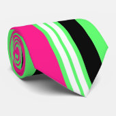 Moderne, hellgrüne, rosa und schwarze Streifen Krawatte (Gerollt)