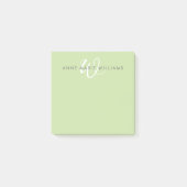 Moderne hellgrüne weiße Schreibschrift-Monogramm Post-it Klebezettel (Vorderseite)
