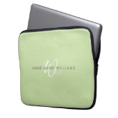 Moderne hellgrüne weiße Schriftmonogramm Laptopschutzhülle (Vorderseite Links)