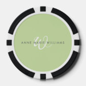 Moderne hellgrüne weiße Schriftmonogramm Pokerchips (Vorderseite)