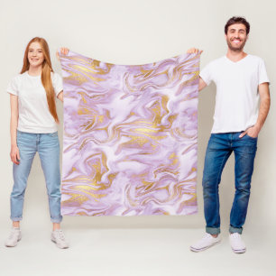 Moderne helllila, weiße und goldene Marmorstruktur Fleecedecke