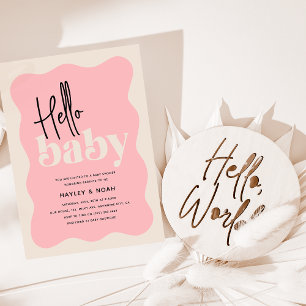 Moderne Hello Baby Erdbeere & Creme Babyparty Einladung