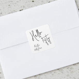 Moderne Hello Fifty Schrift zum 50. Geburtstag Quadratischer Aufkleber