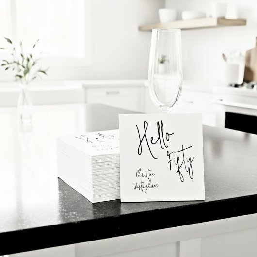 Moderne Hello Fifty Schrift zum 50. Geburtstag Serviette