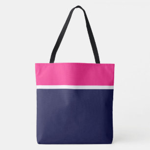 Moderne, hellrosa, weiße Streifen auf blauem Navy Tasche