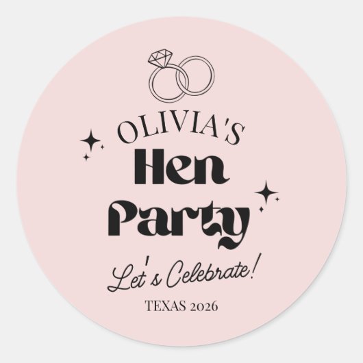 Moderne Hen Party mit individuellem Namen | Rosé P Runder Aufkleber (Vorderseite)