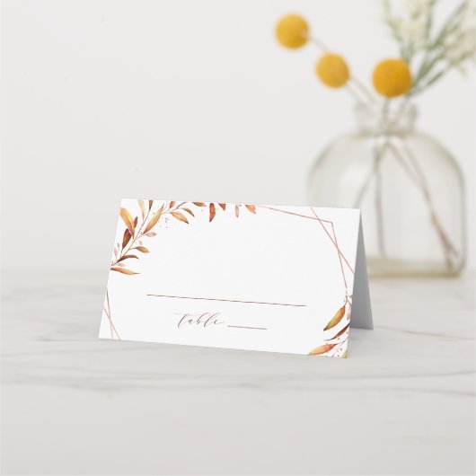 Moderne Herbgreenerie Geometrische rustikale Hochz Platzkarte (Vorderseite)